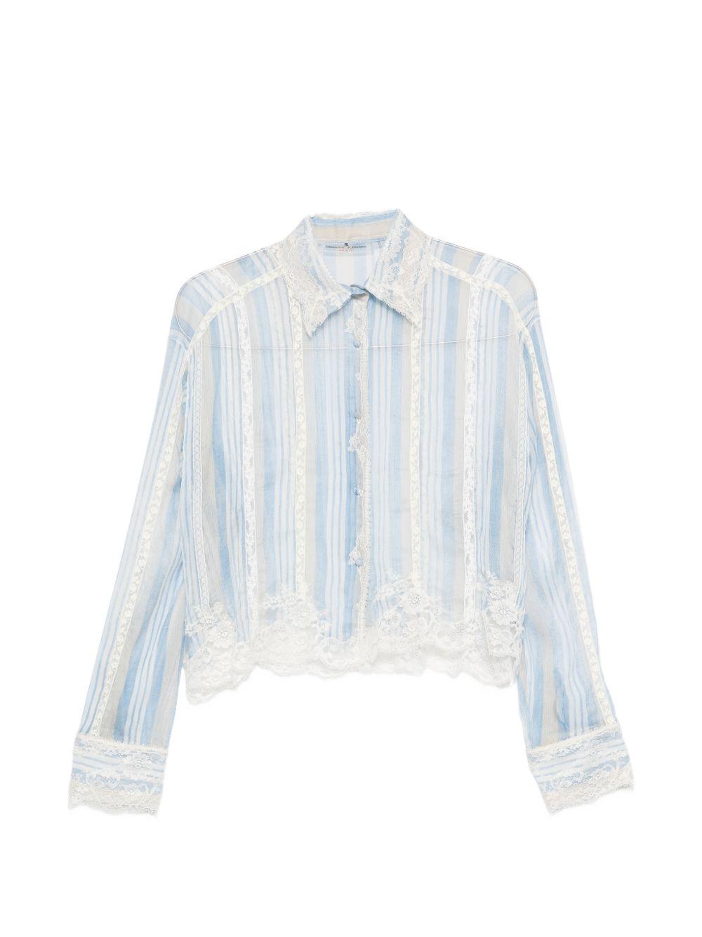 ERMANNO SCERVINO Camicia celeste a righe con pizzo bianco