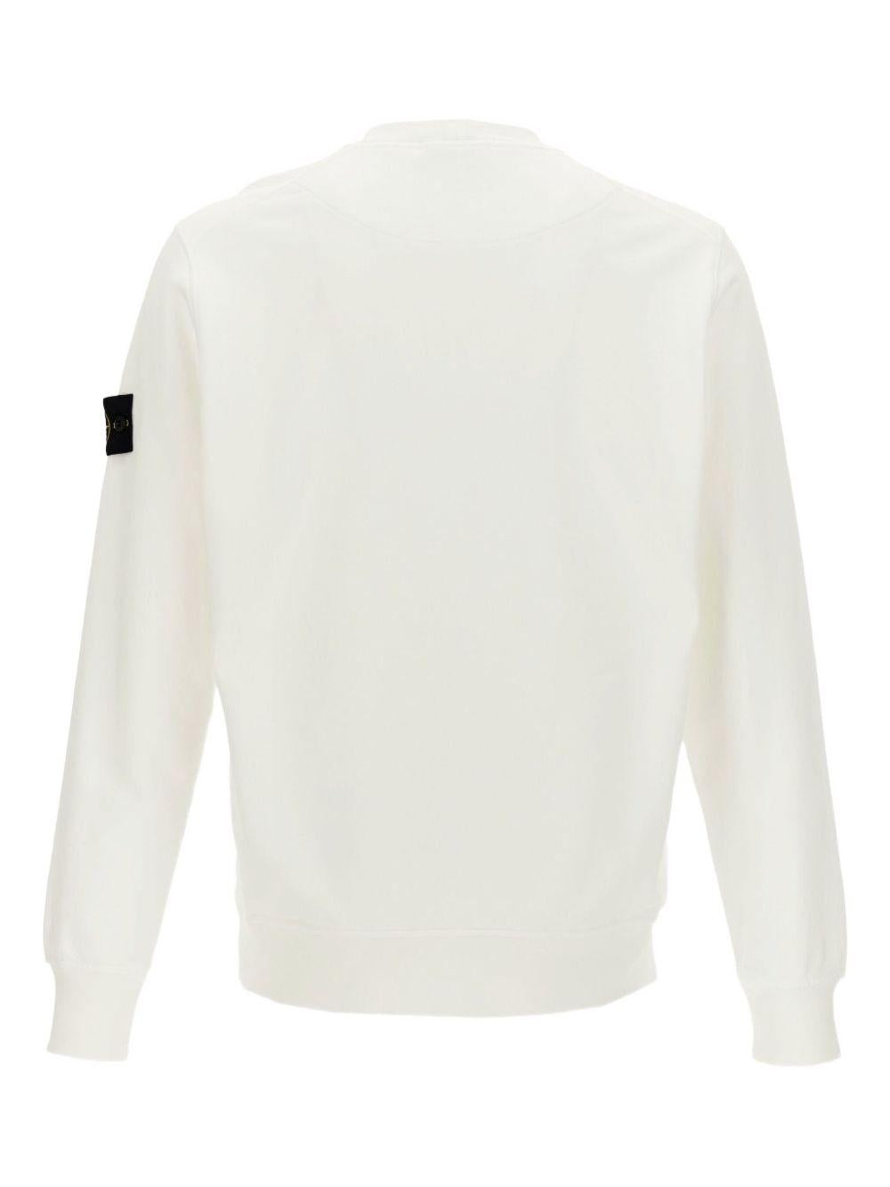 STONE ISLAND Felpa in cotone bianco girocollo con patch logo