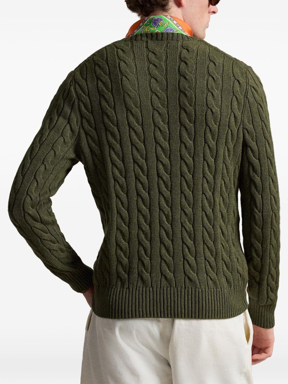 POLO RALPH LAUREN Maglia verde con trama intrecciata e logo