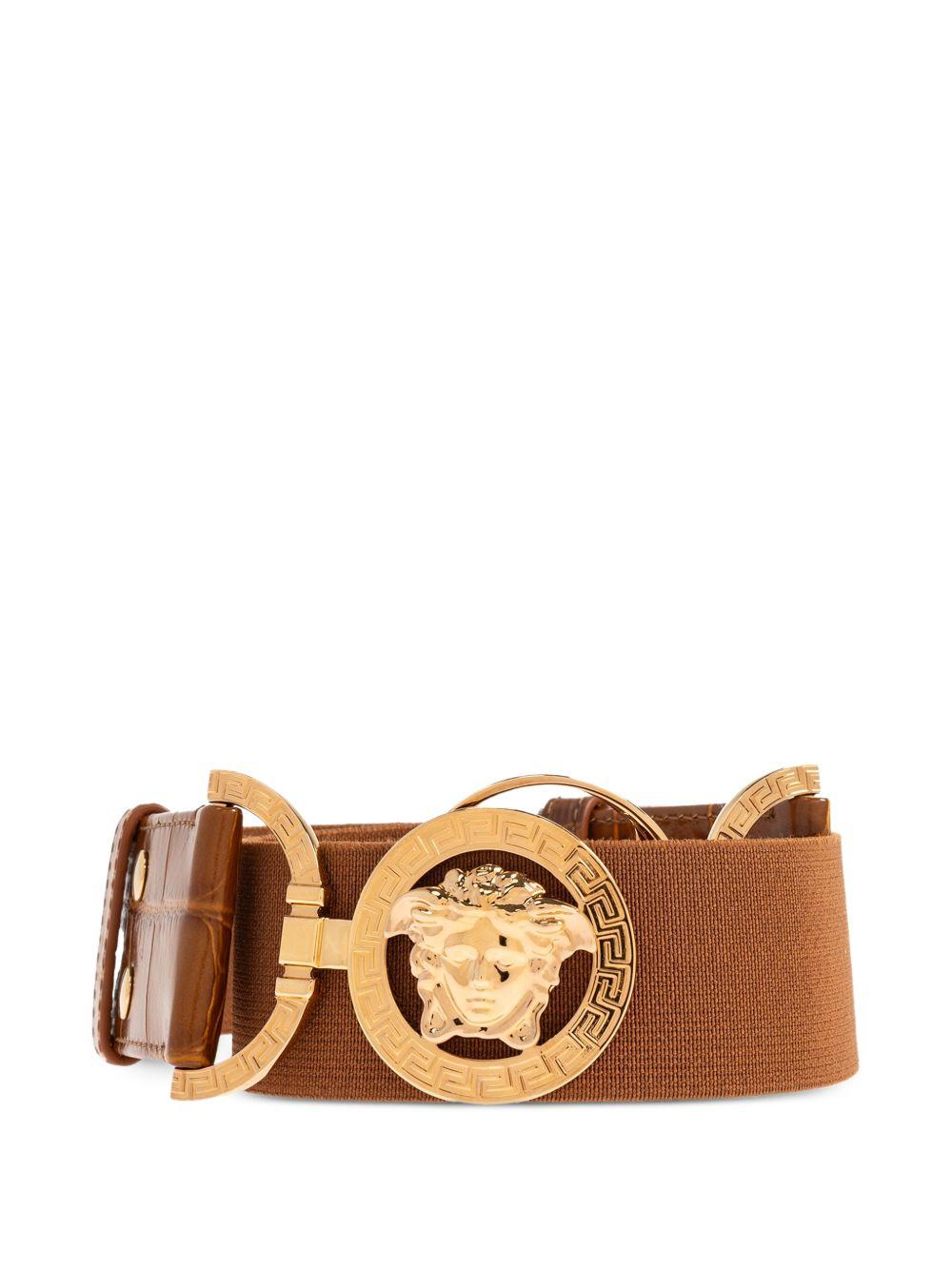 VERSACE Cintura marrone con dettagli in metallo dorato