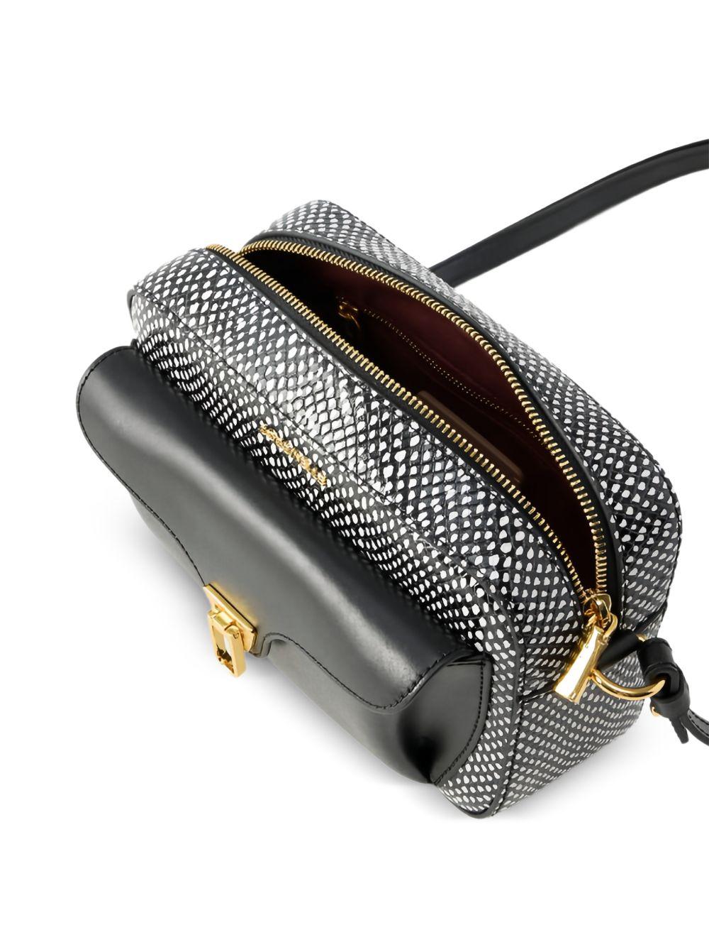 COCCINELLE Borsa a tracolla nera effetto pitonato bianco e nero