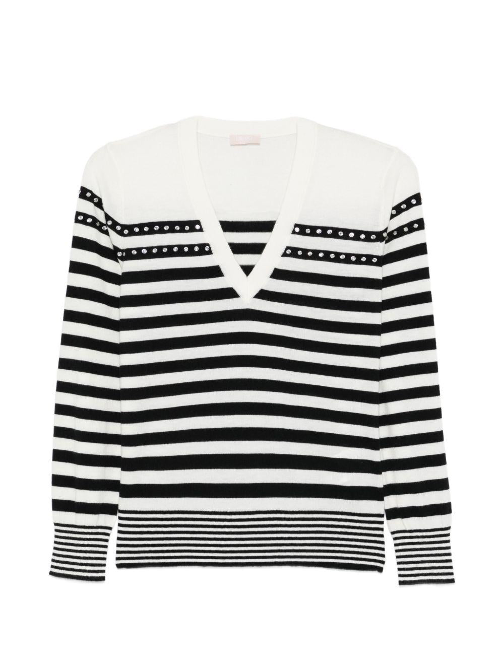 LIUJO Maglia bianca a righe nere con scollo a V