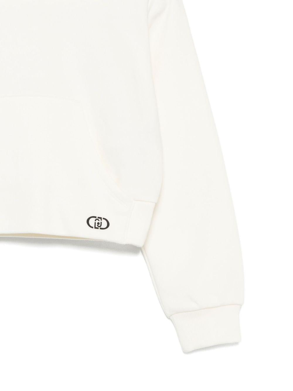 LIUJO Felpa corta in cotone bianca con cappuccio