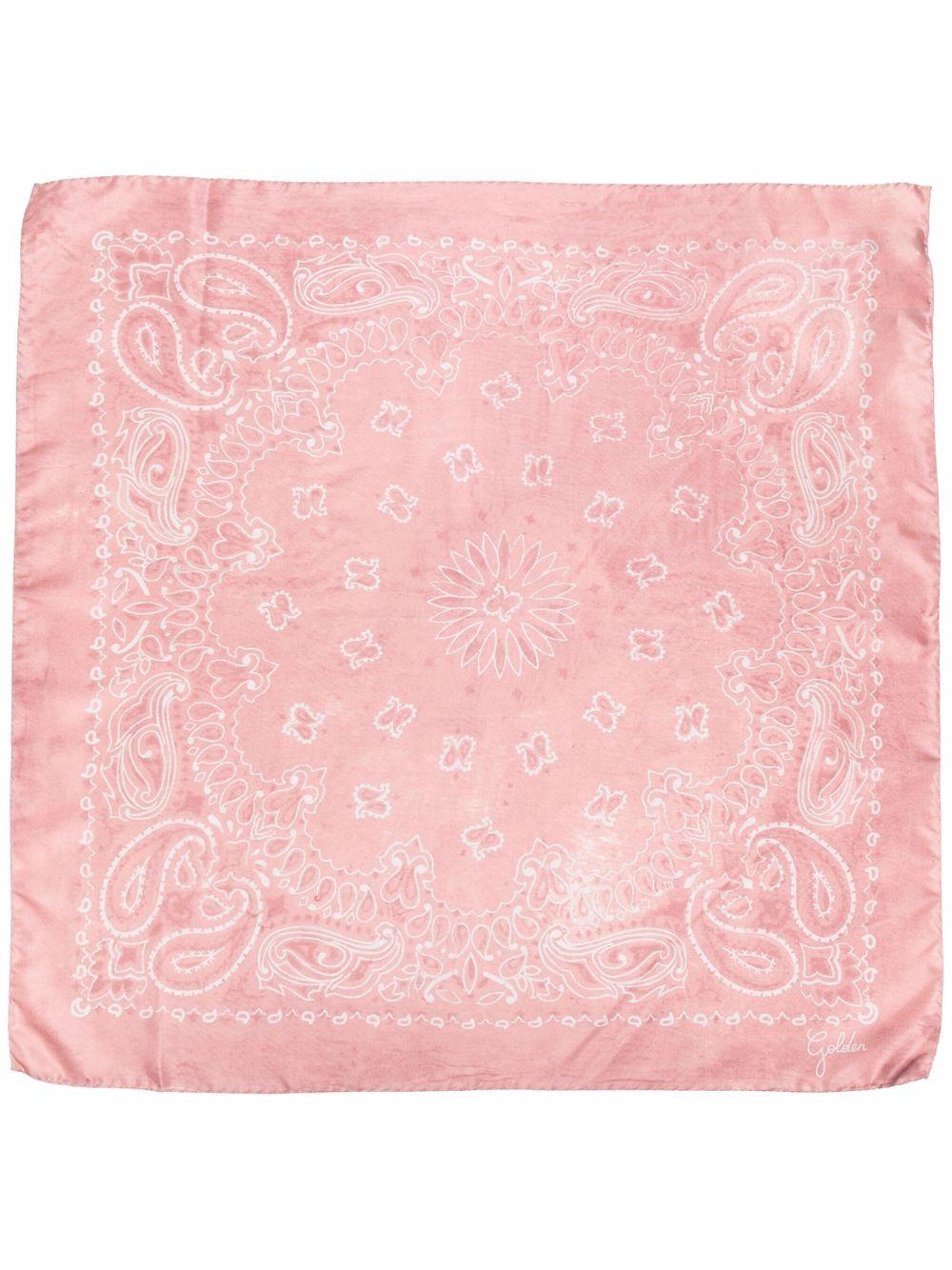 GOLDEN GOOSE Foulard in seta rosa con stampa paisley