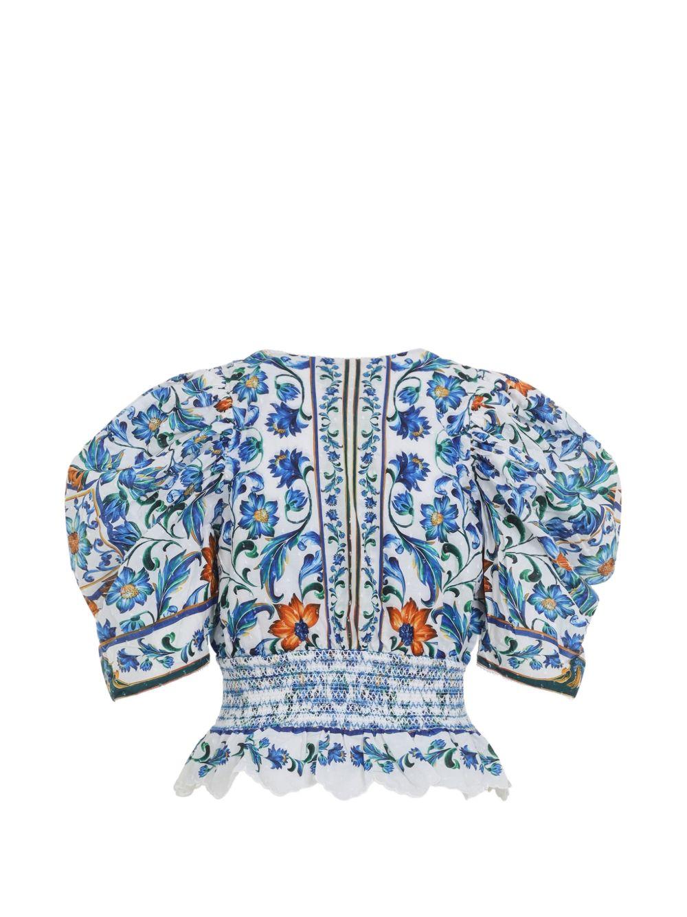 FARM RIO Blusa con maniche a palloncino e stampa floreale blu