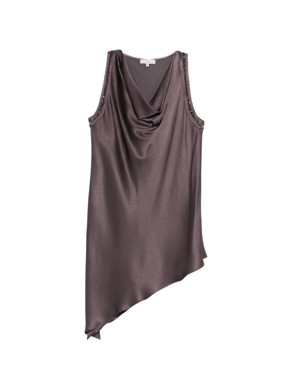 ANTONELLI Top Becky in satin con scollo drappeggiato e fondo asimmetrico