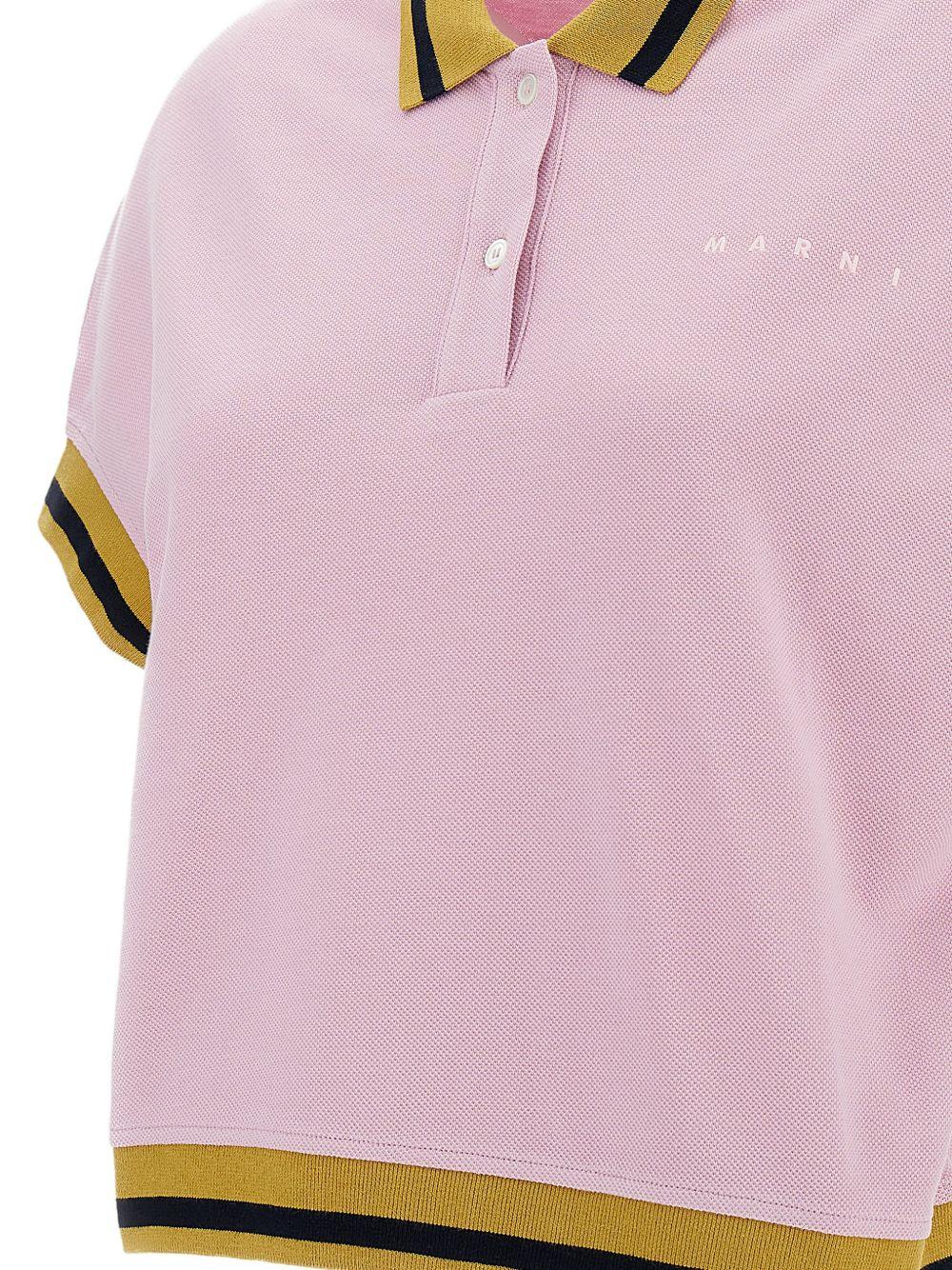 MARNI Polo in cotone rosa con bordo a contrasto