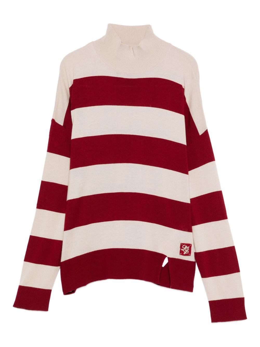 LIUJO Maglia di lana a righe rosse e beige con logo