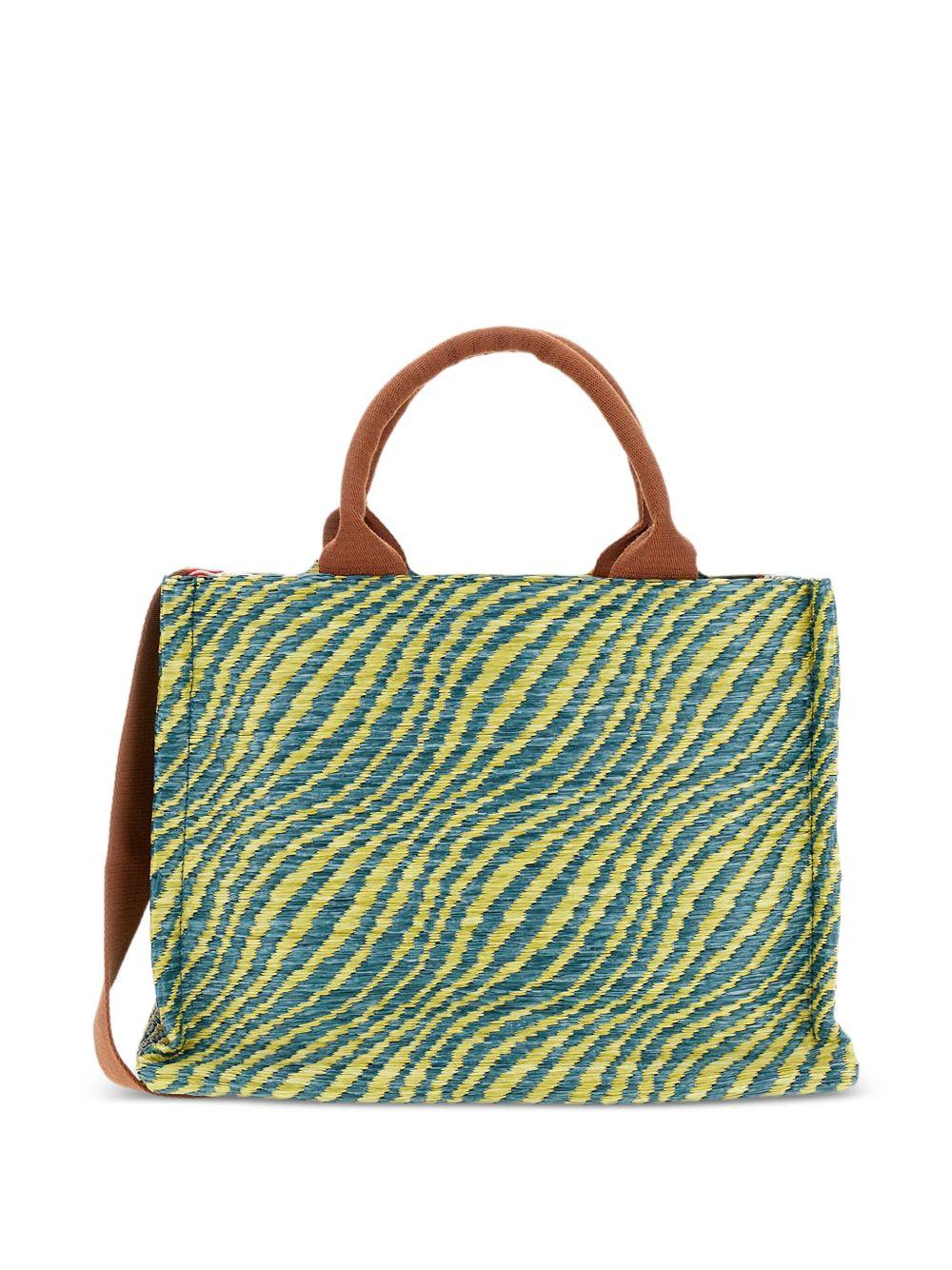 MARNI Borsa tote motivo zebrato verde e giallo con logo e tracolla