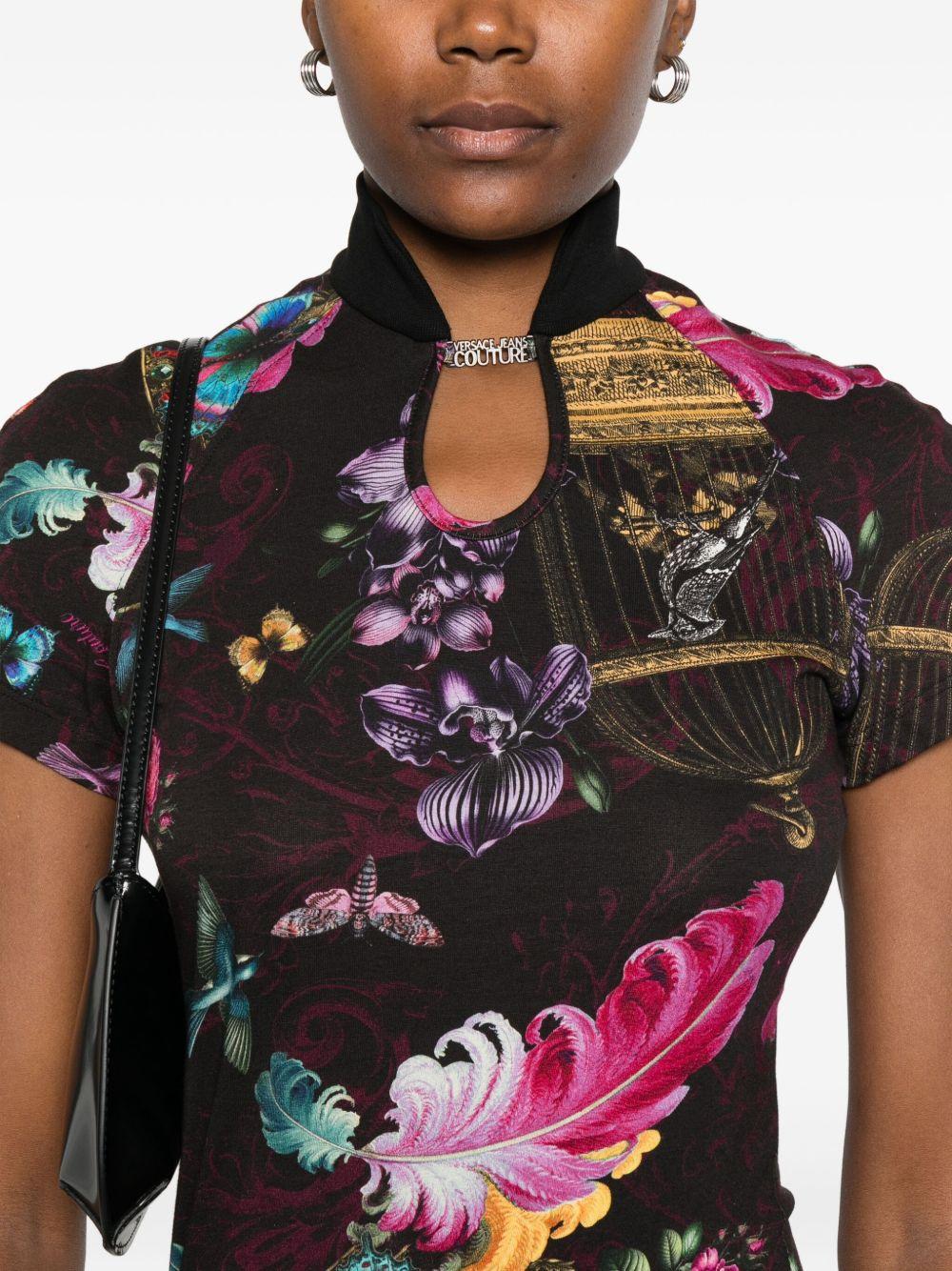 VERSACE JEANS COUTURE Top a collo alto con stampa floreale