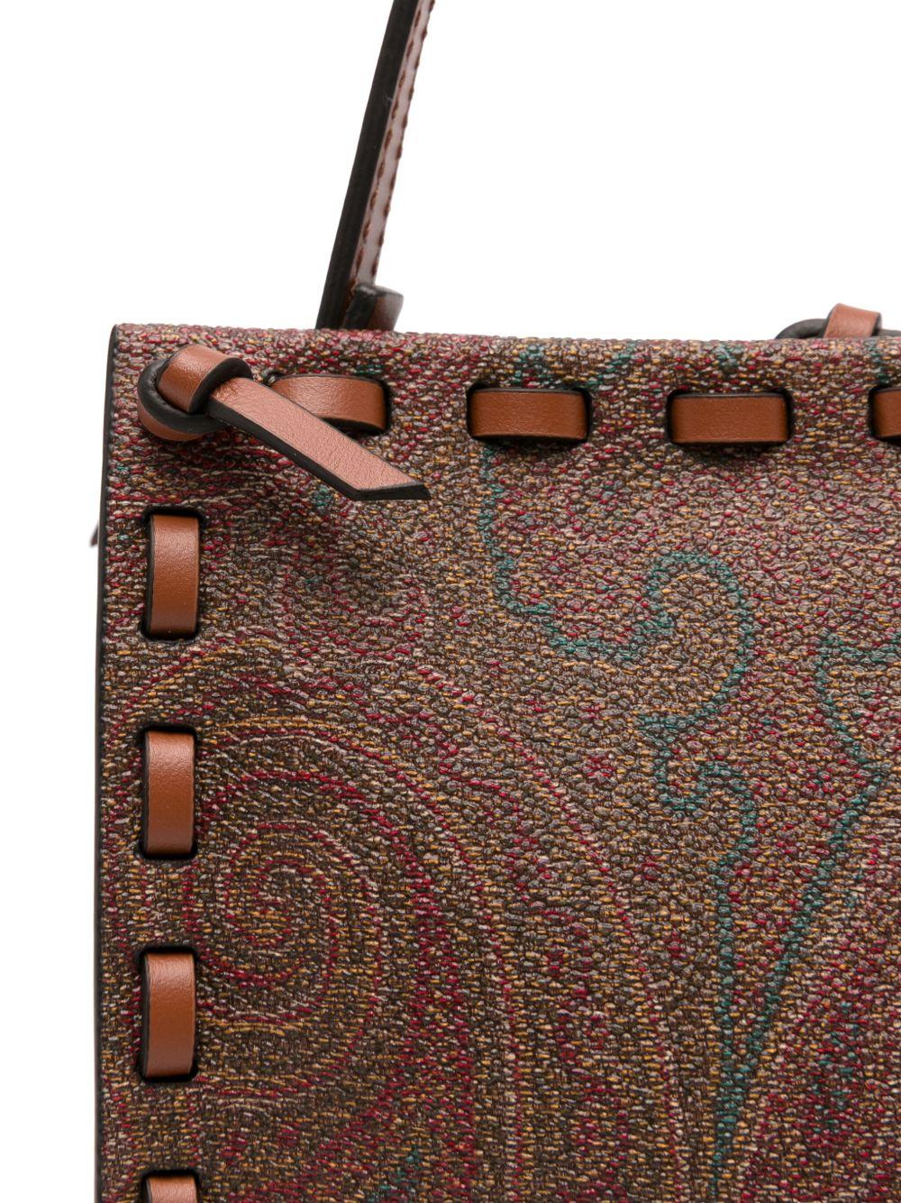 ETRO Borsa a spalla in pelle di vitello marrone con stampa paisley
