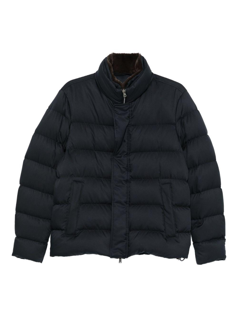 HERNO Piumino corto a collo alto blu