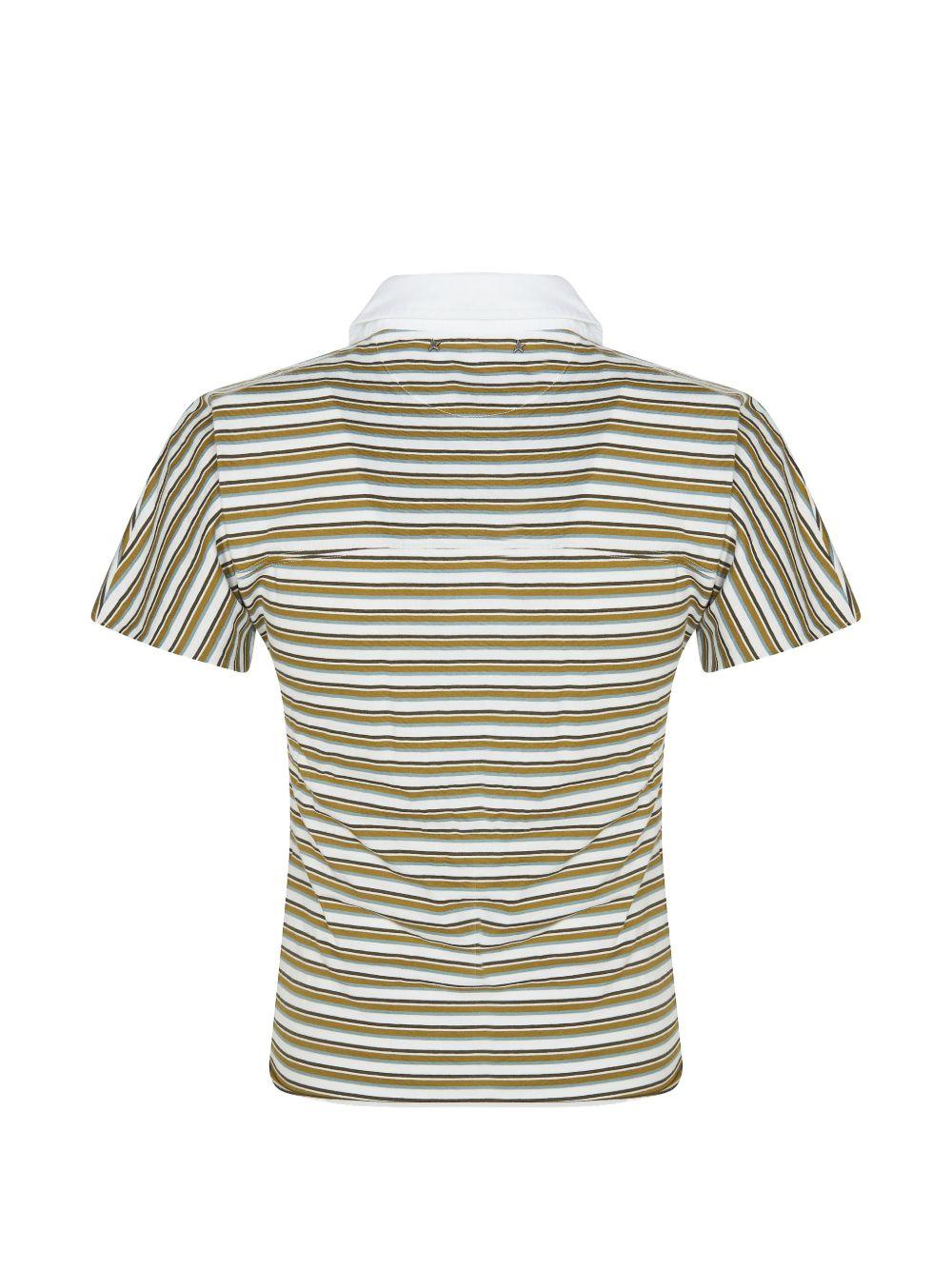 GOLDEN GOOSE Polo a righe bianche e verdi con bottoni
