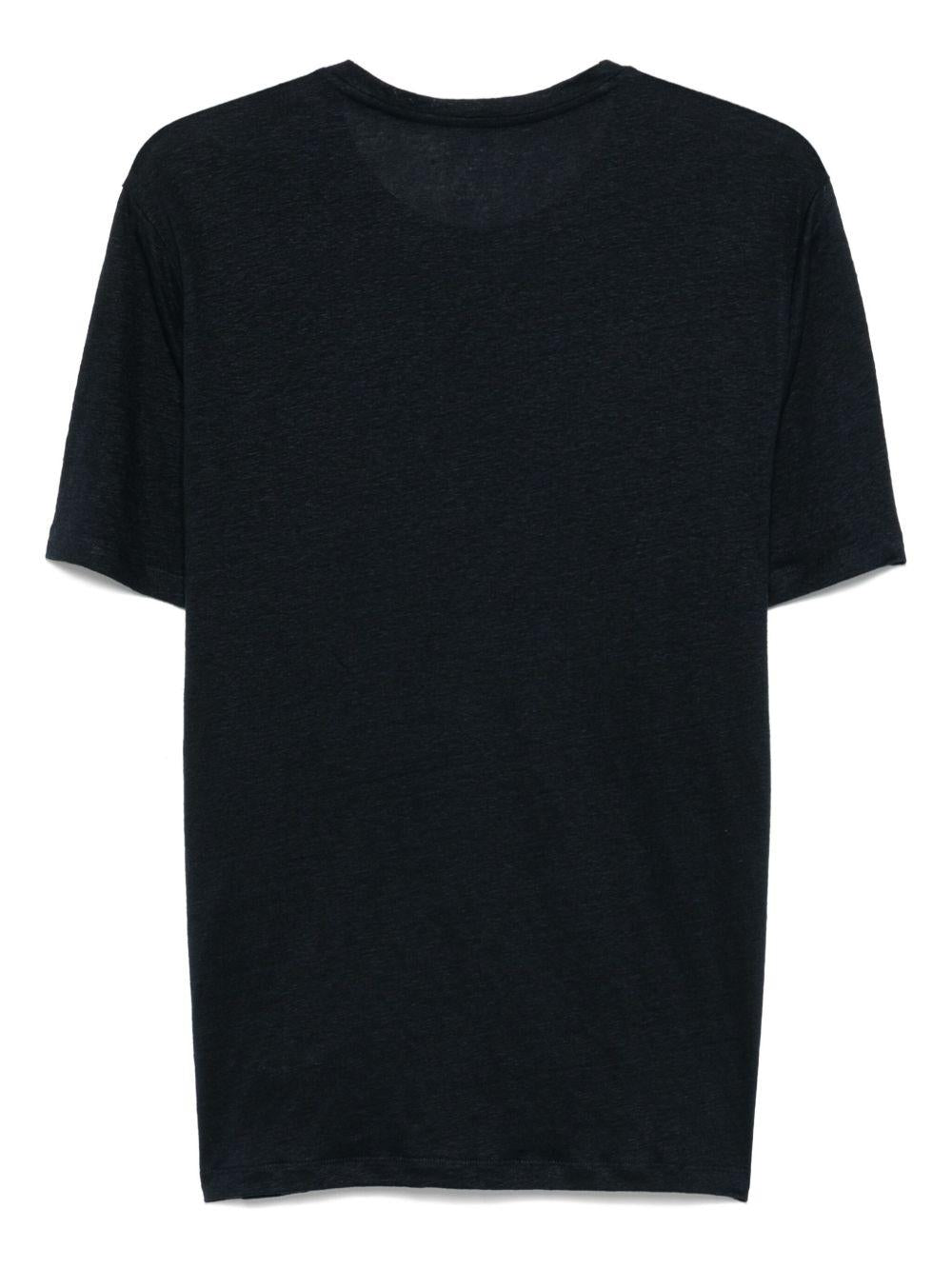 MAJESTIC FILATURES T-shirt girocollo in lino elasticizzato blu navy