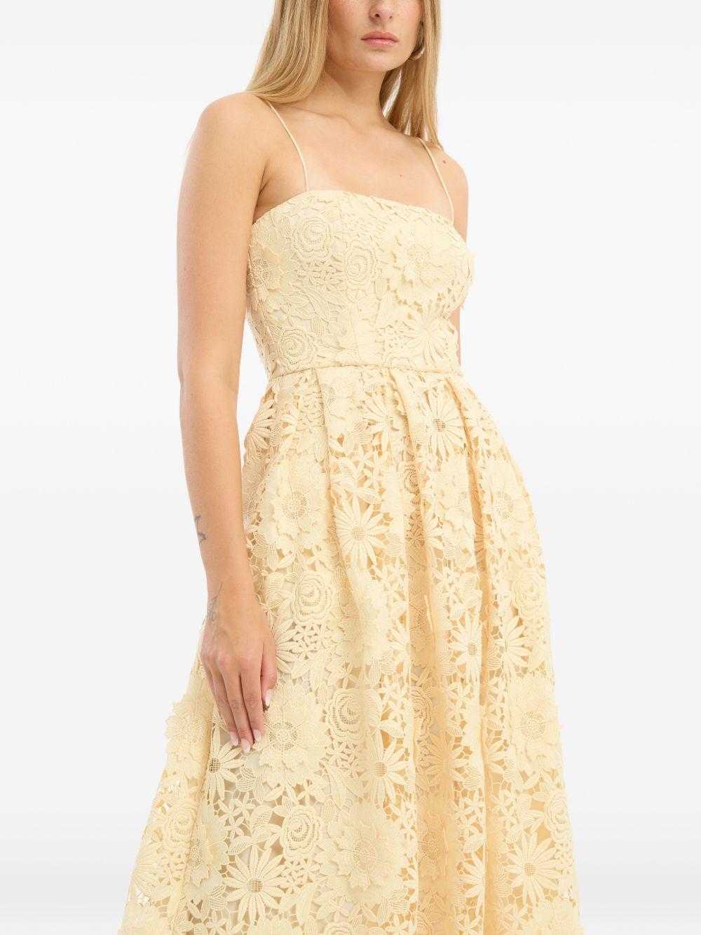 ROTATE Abito midi giallo con pizzo floreale