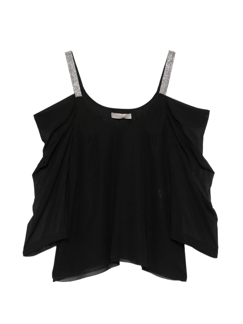 D EXTERIOR Blusa nera con strass cuciti sulle spalline