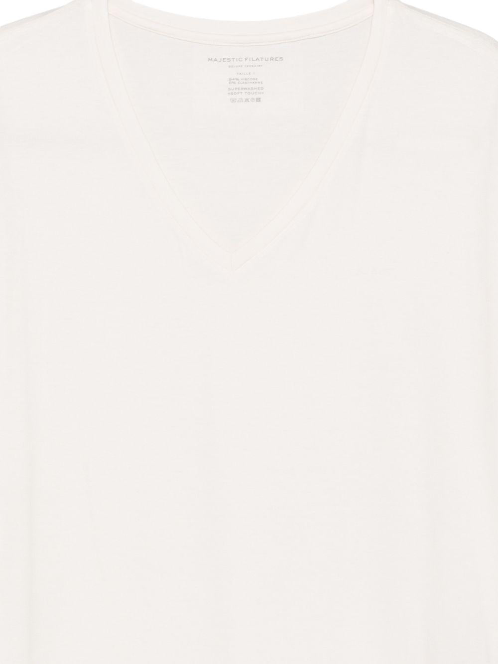 MAJESTIC FILATURES T-shirt morbida con scollo a V crema