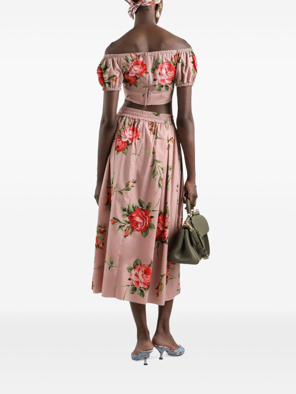 DOLCE e GABBANA Gonna midi in cotone rosa con stampa floreale
