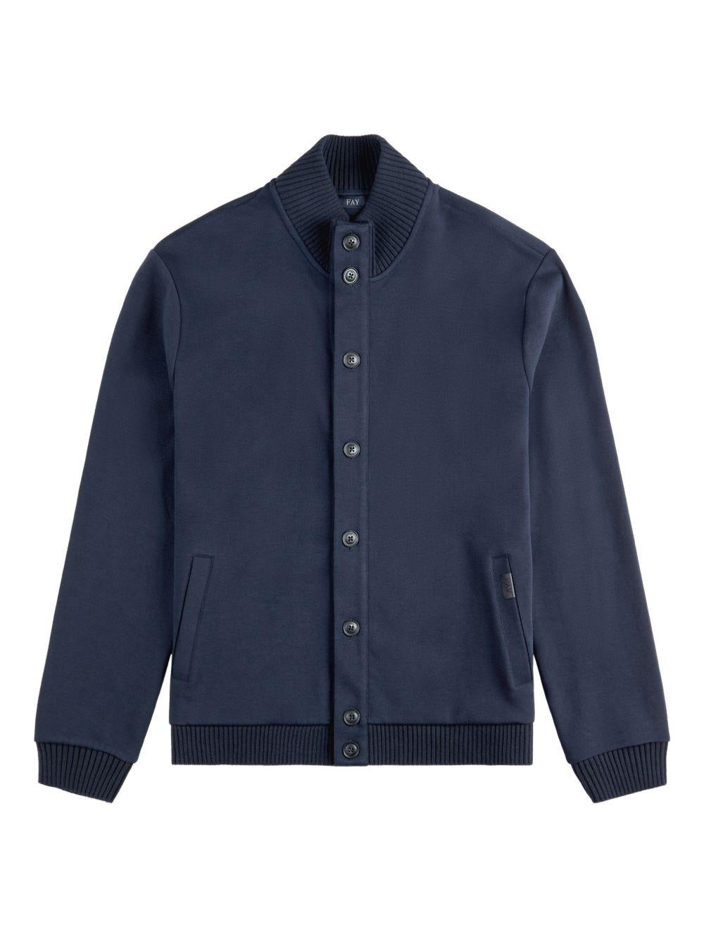 FAY Cardigan in cotone blu con bottoni