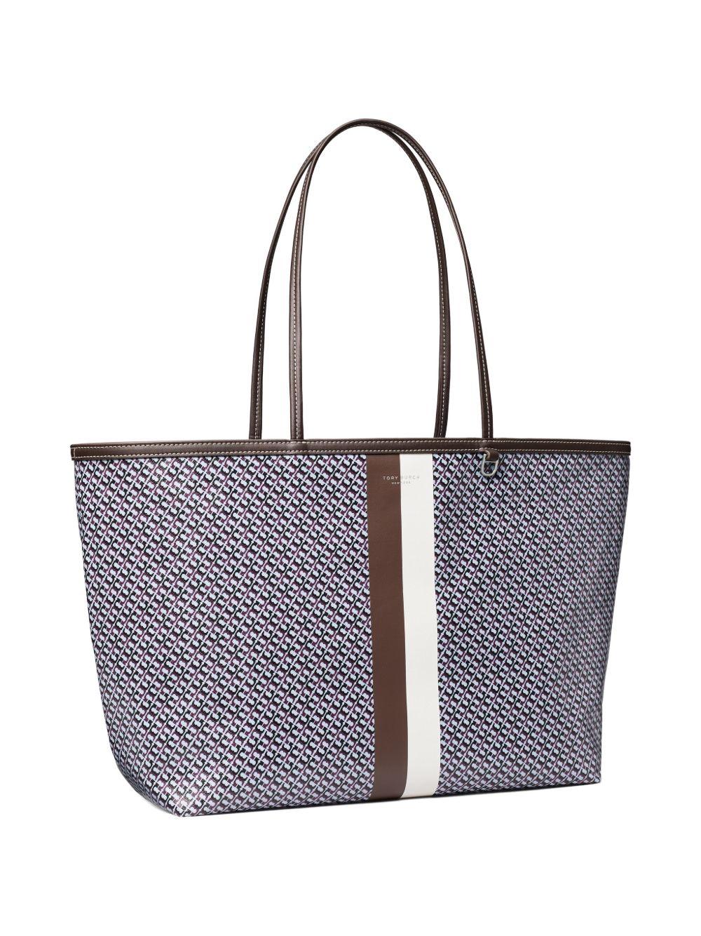 TORY BURCH Borsa shopping in cotone misto lino con monogram