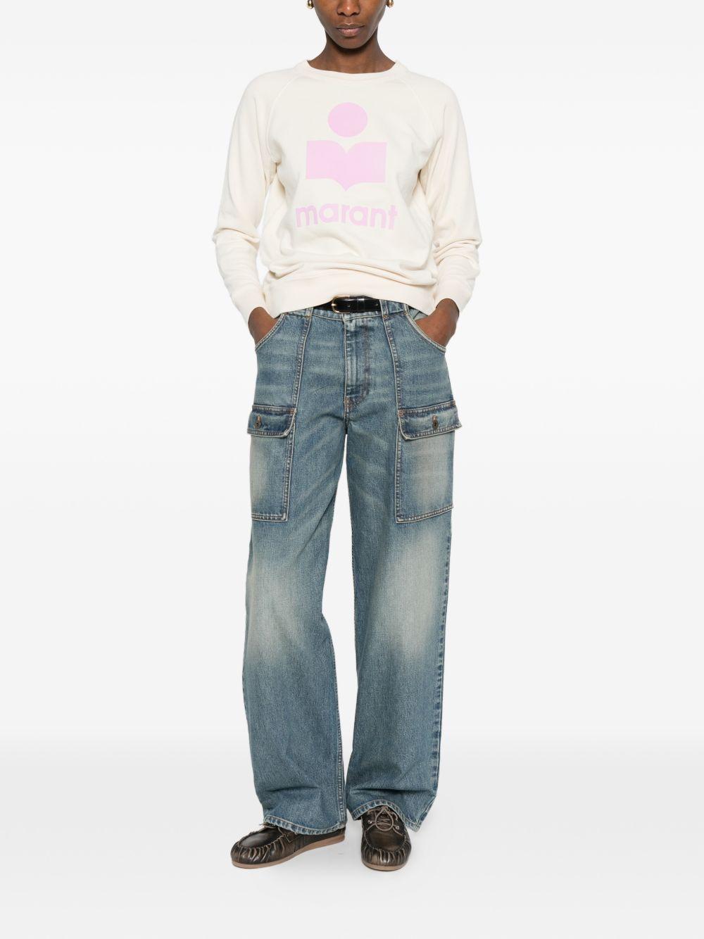 MARANT ETOILE Felpa ecru con logo rosa