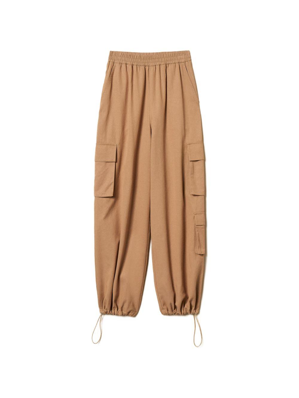 TWINSET Pantaloni cargo morbili color cammello con tasche laterali