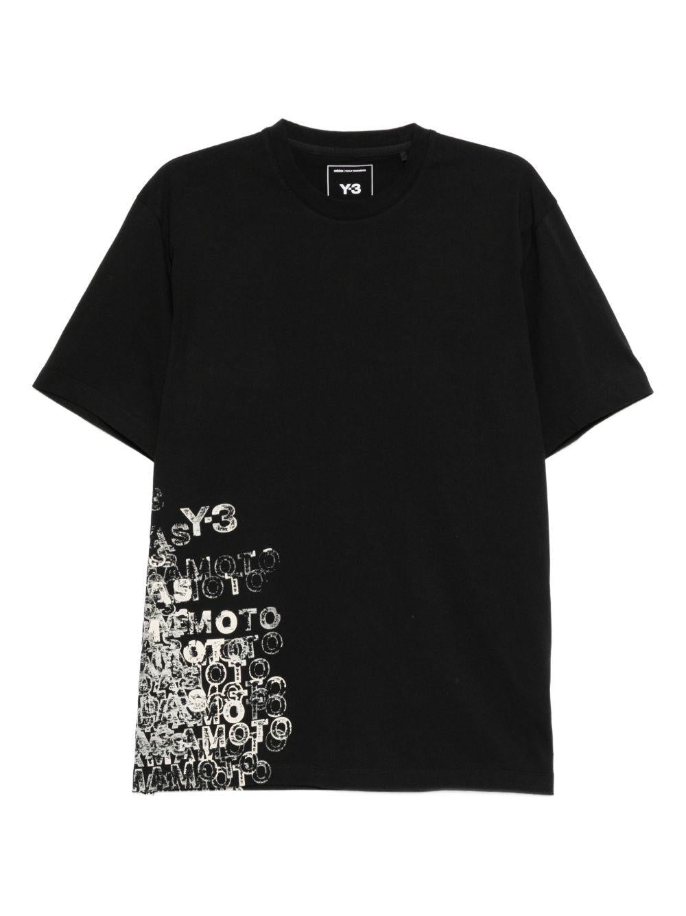 Y3 T-shirt in cotone nero con stampa bianca