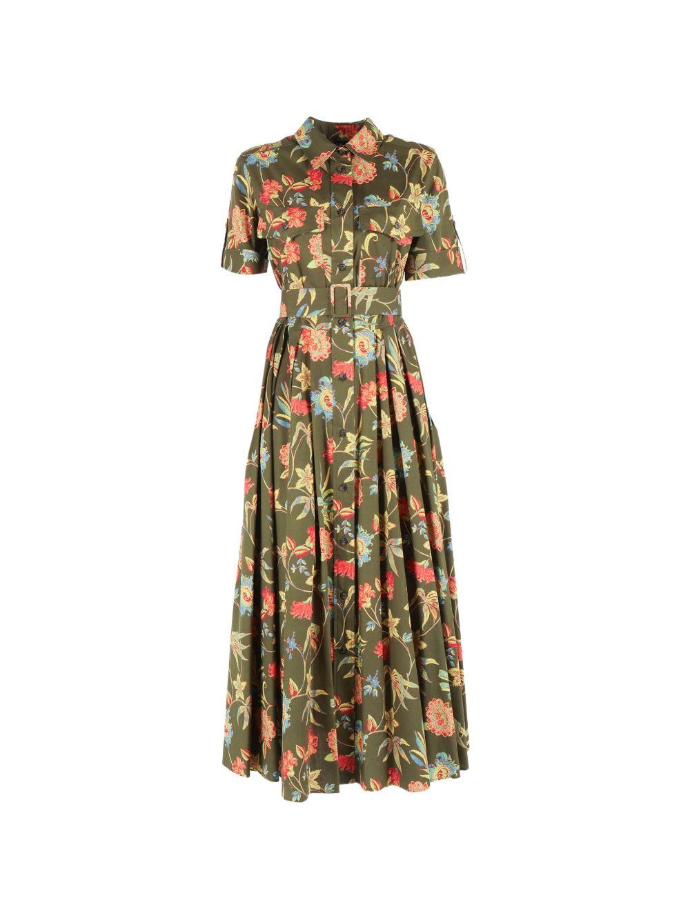 FAY Abito lungo verde con stampa floreale all-over