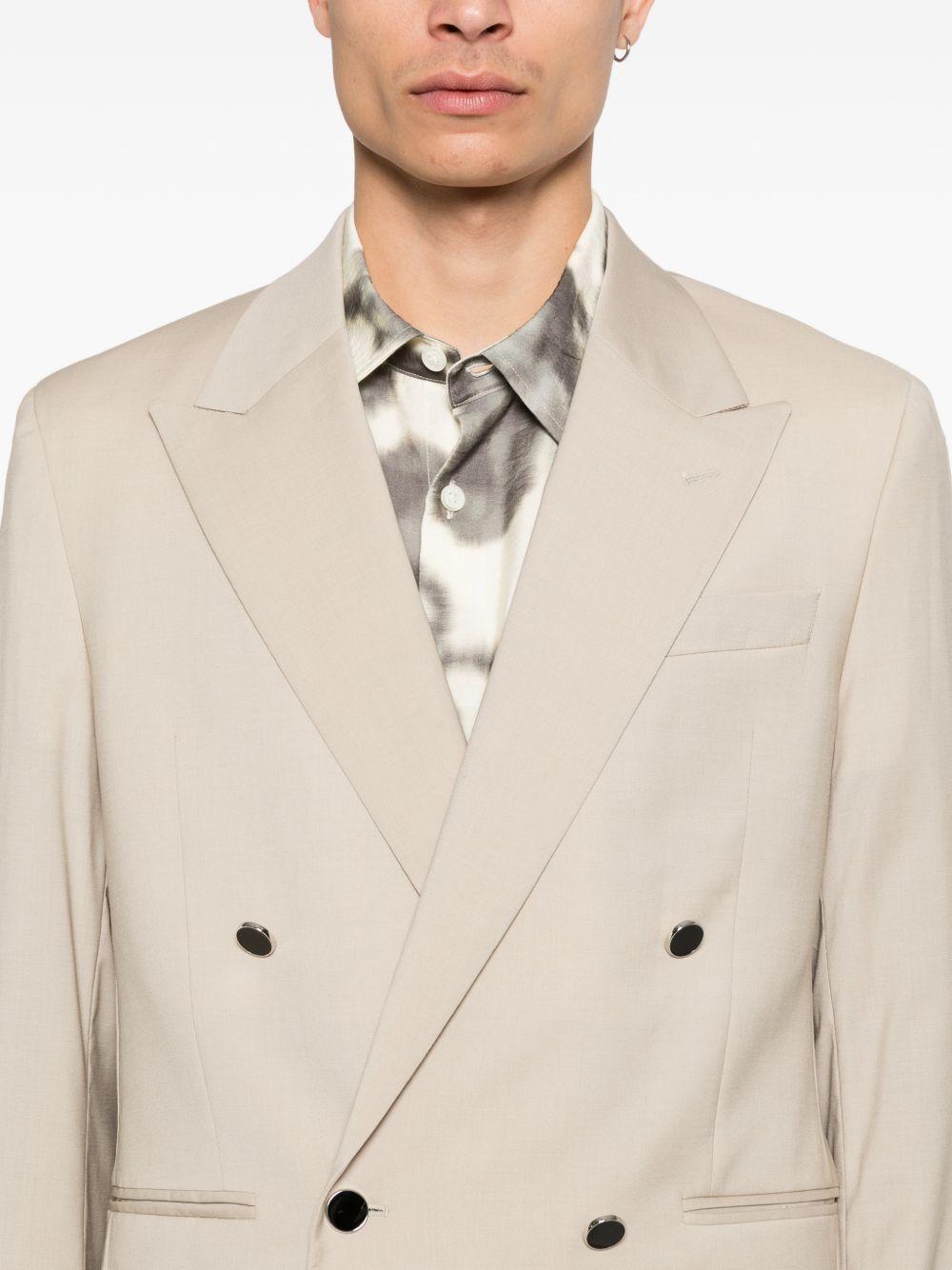 MANUEL RITZ Blazer doppiopetto in lana elasticizzata beige con bottoni a contrasto