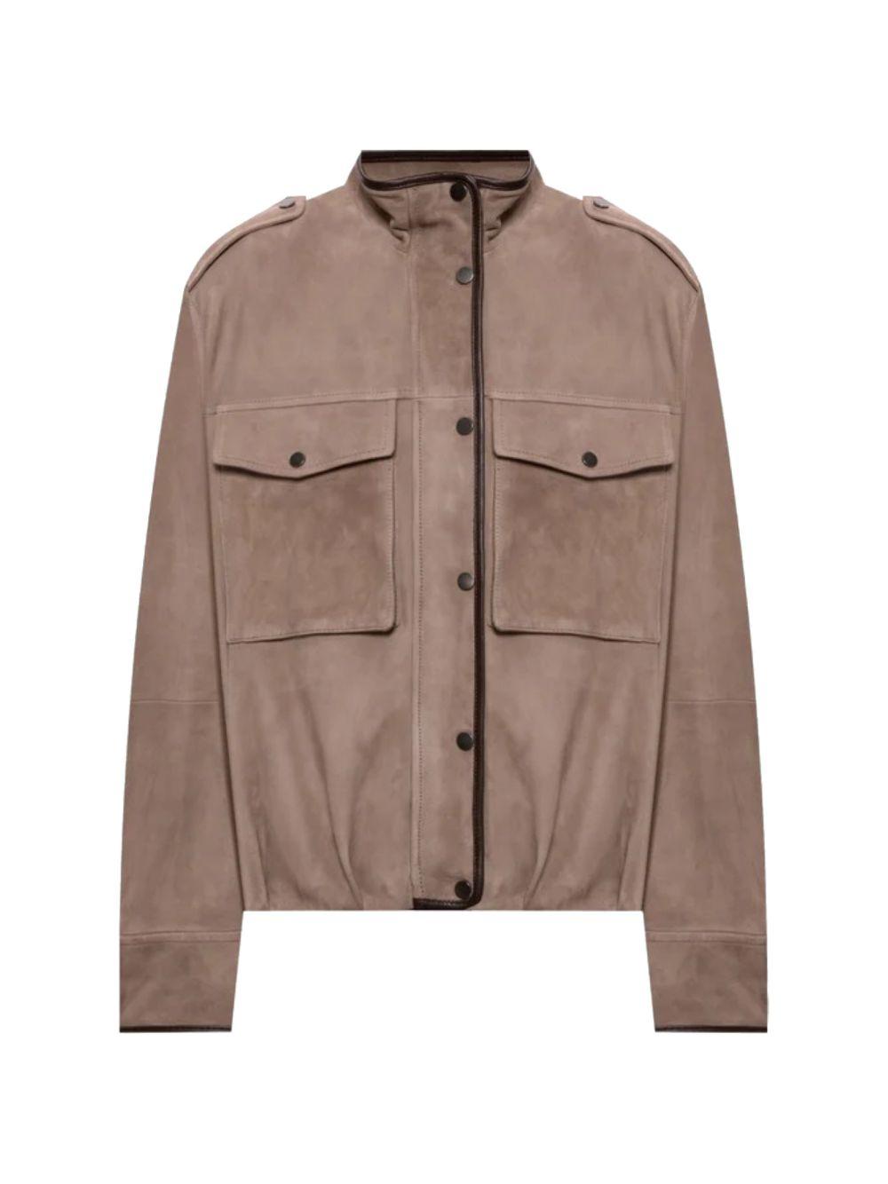 BRUNELLO CUCINELLI Giacca in suede marrone con spalline e tasche