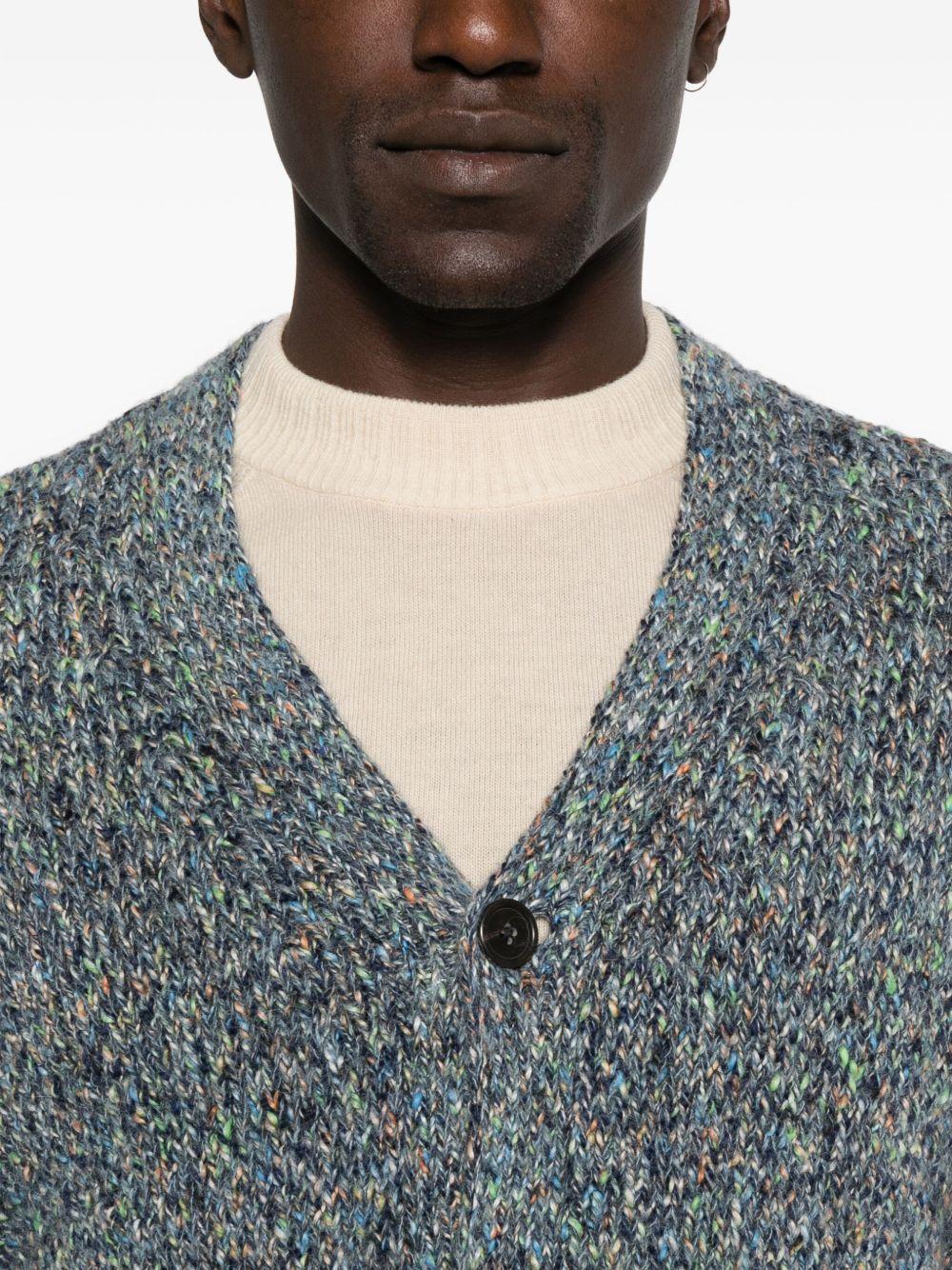 SCAGLIONE Cardigan in lana blu e grigio con bottoni