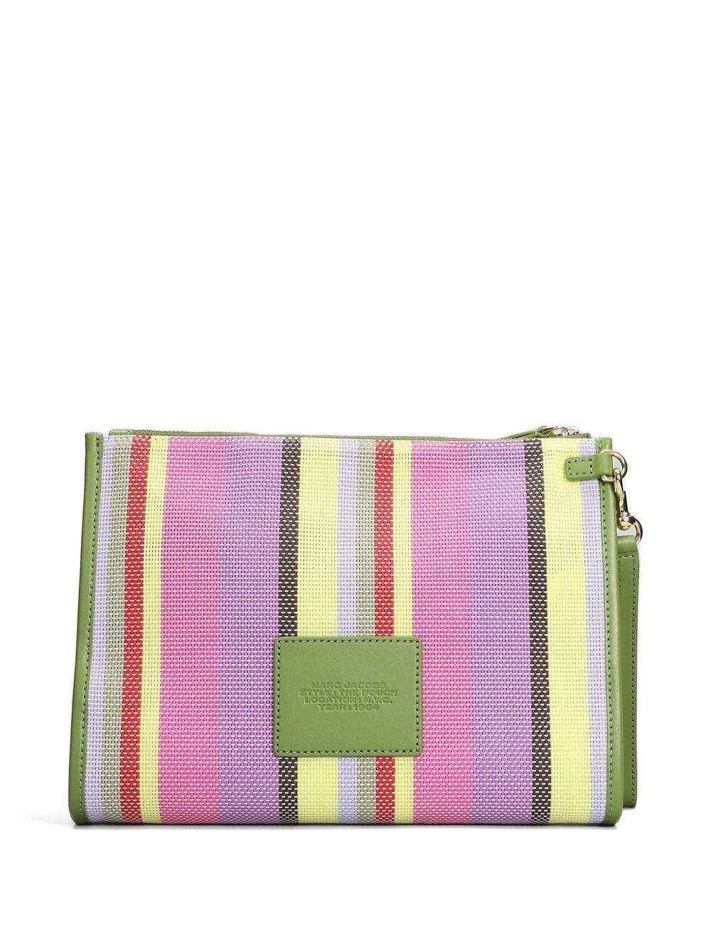 MARC JACOBS Clutch The Large Pouch in mesh a righe multicolor con logo