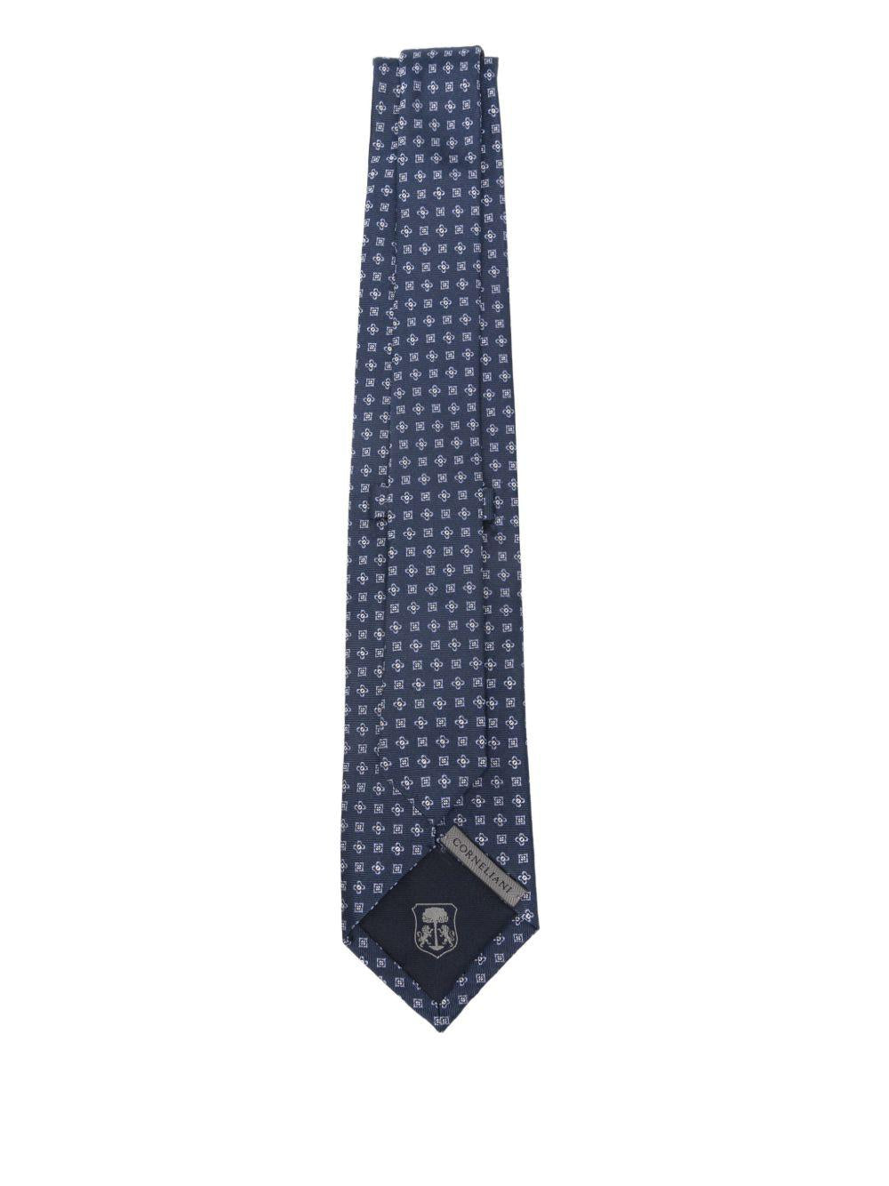 CORNELIANI Cravatta blu con geometrie ricamate