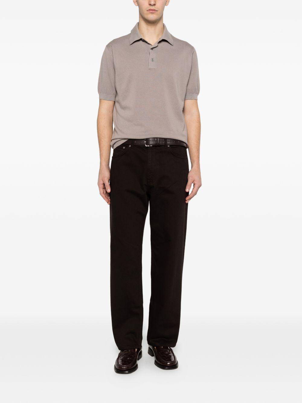 LARDINI Polo in cotone beige maniche corte con colletto a polo