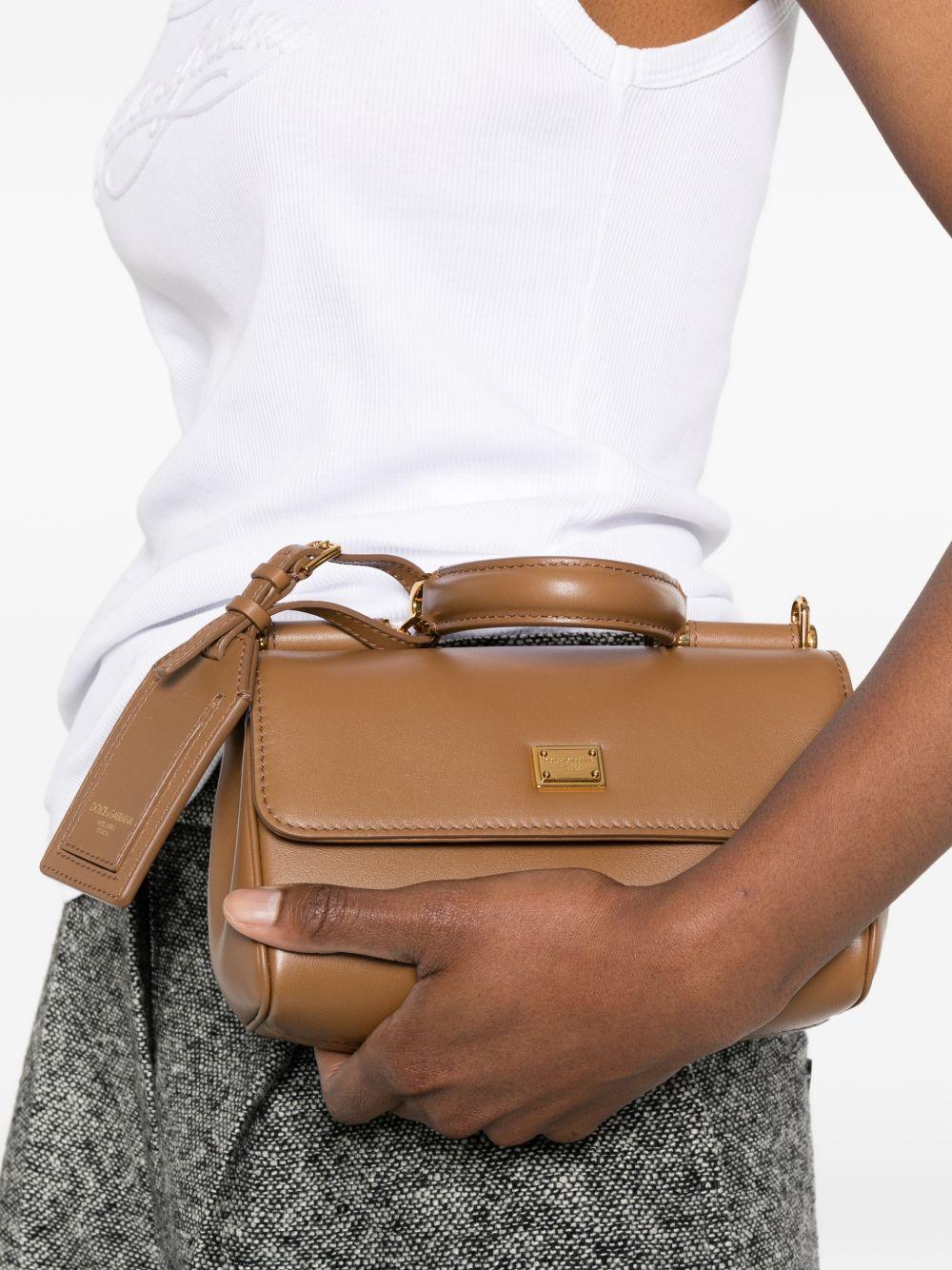 DOLCE e GABBANA Borsa a mano Sicily piccola in pelle marrone