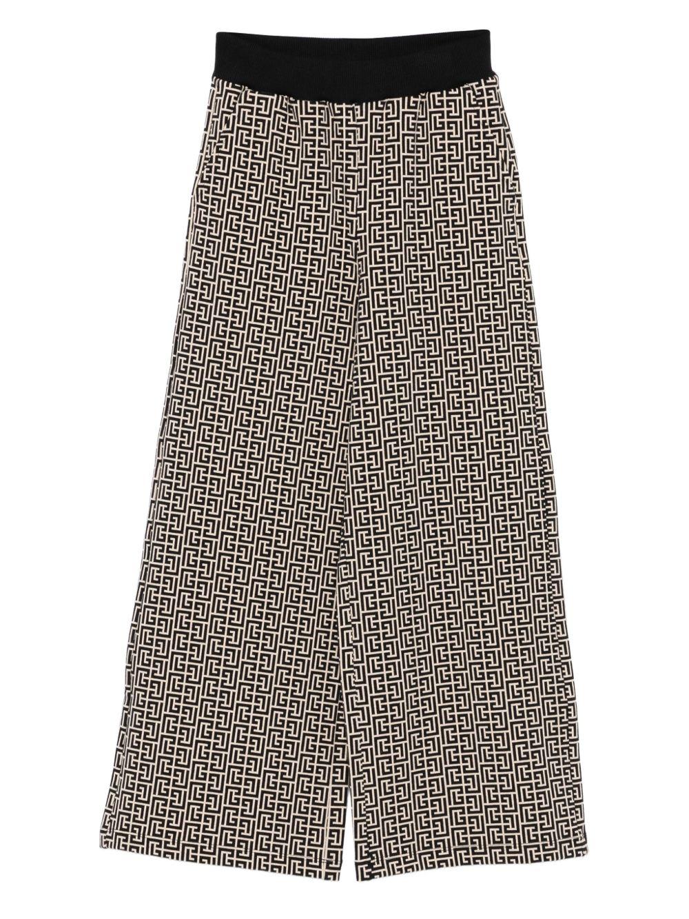 BALMAIN Pantaloni con monogramma beige e nero