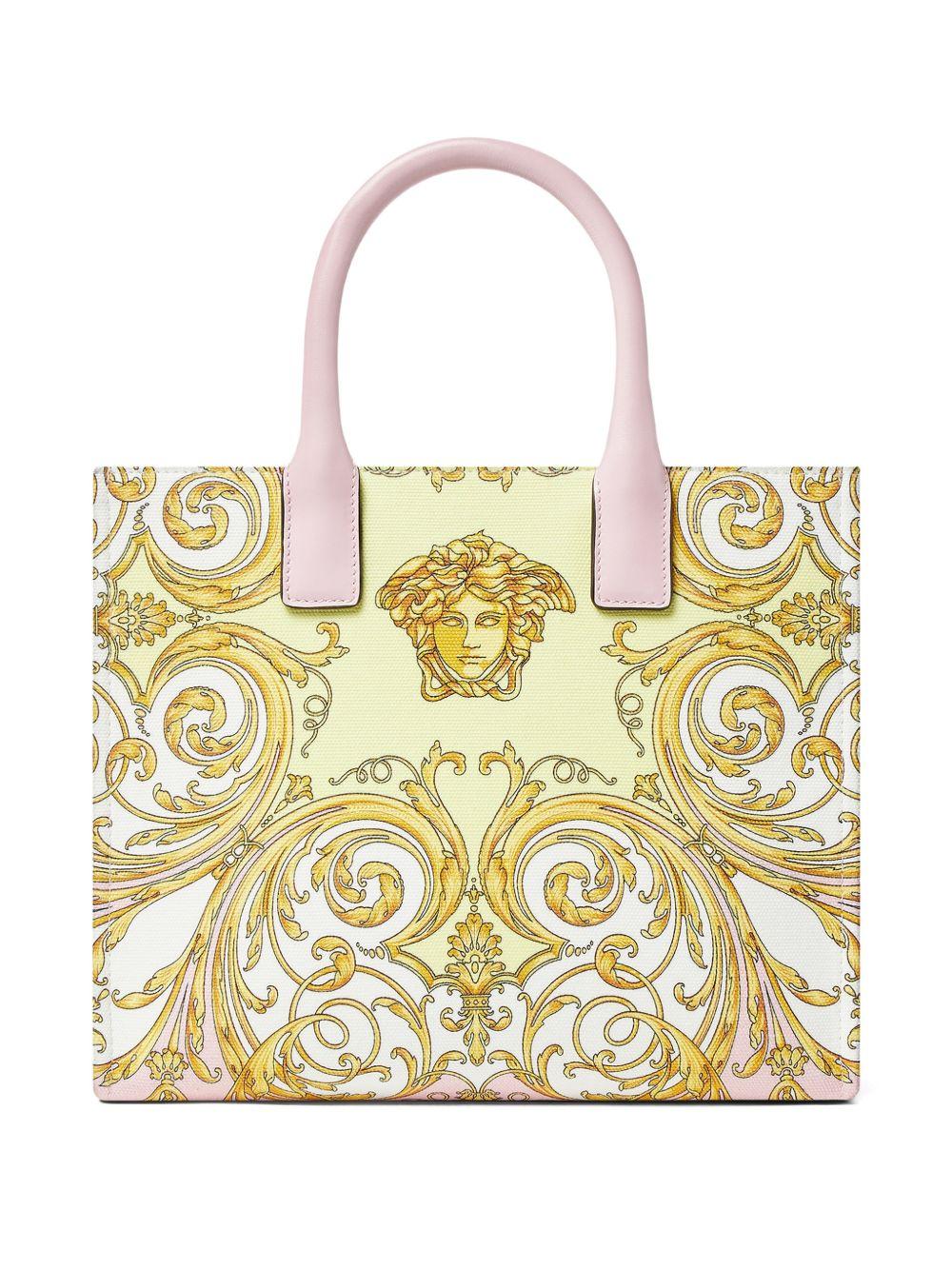 VERSACE Borsa tote gialla con stampa Barocca