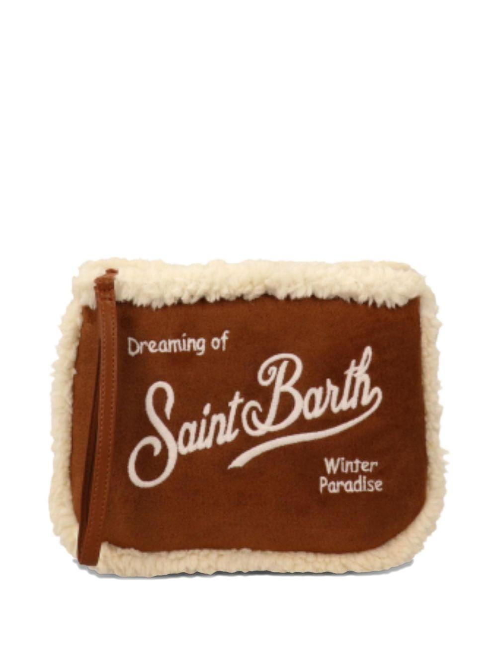MC2 SAINT BARTH Pochette marrone in suede con pelliccia beige
