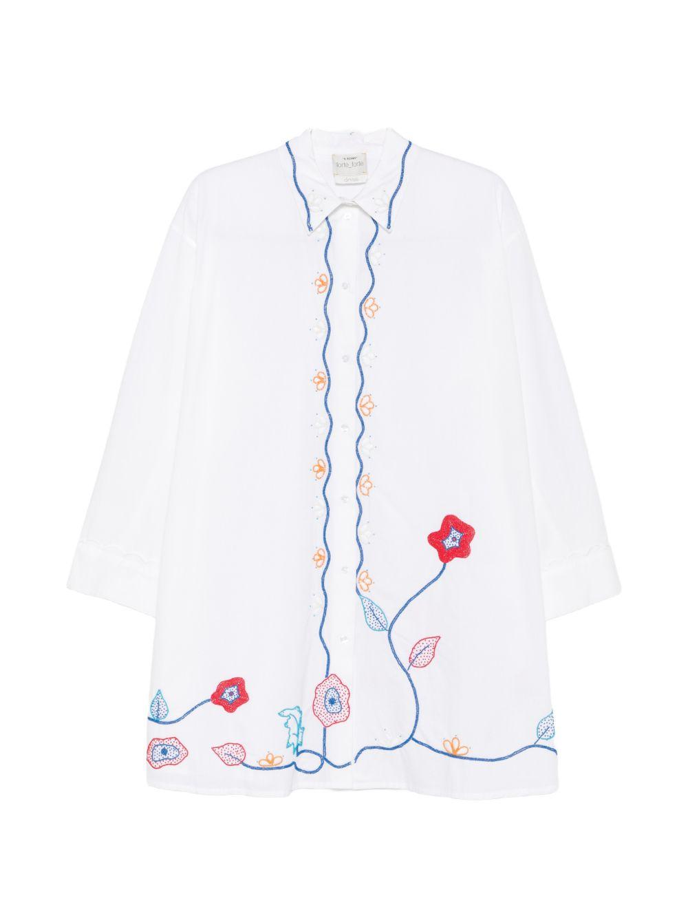 FORTE FORTE Camicia a maniche lunghe in cotone bianco con ricami