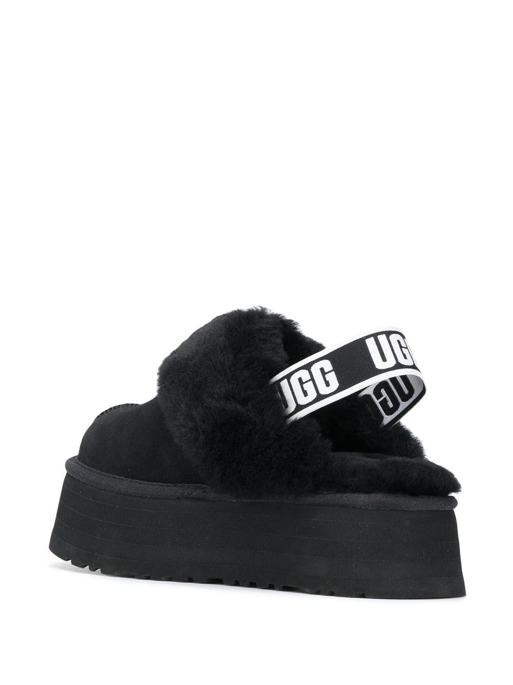UGG Sabot in pelle nera con pelliccia sintetica e elastico posteriore