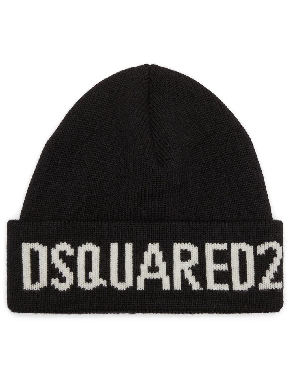 DSQUARED2 Cappello lavorato a maglia in lana nera