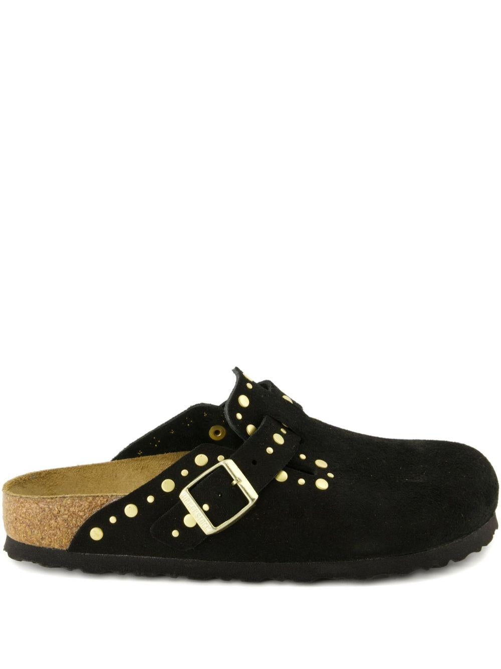 BIRKENSTOCK Sabot Boston in suede nero con borchie