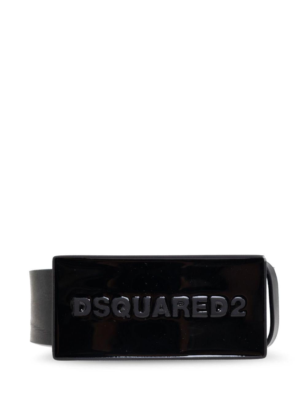 DSQUARED2 Cintura in pelle nera con chiusura a placca con logo