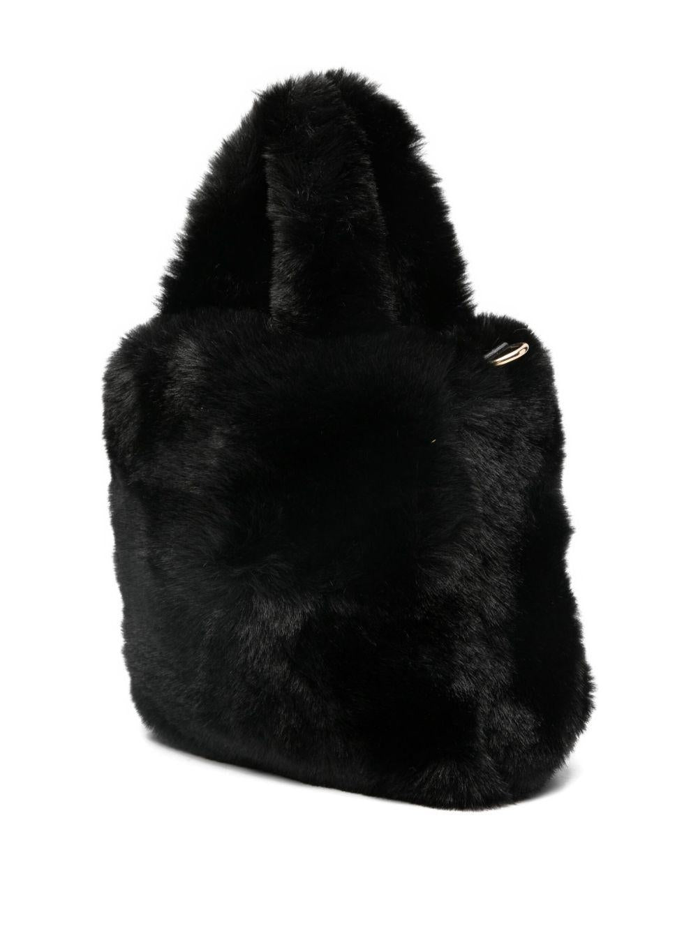 LIUJO Borsa a mano nera in ecopelliccia con logo