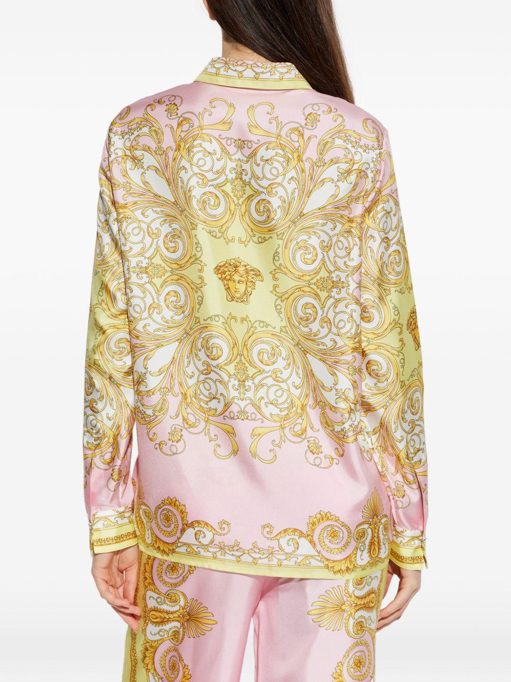 VERSACE Camicia in seta rosa chiaro e gialla