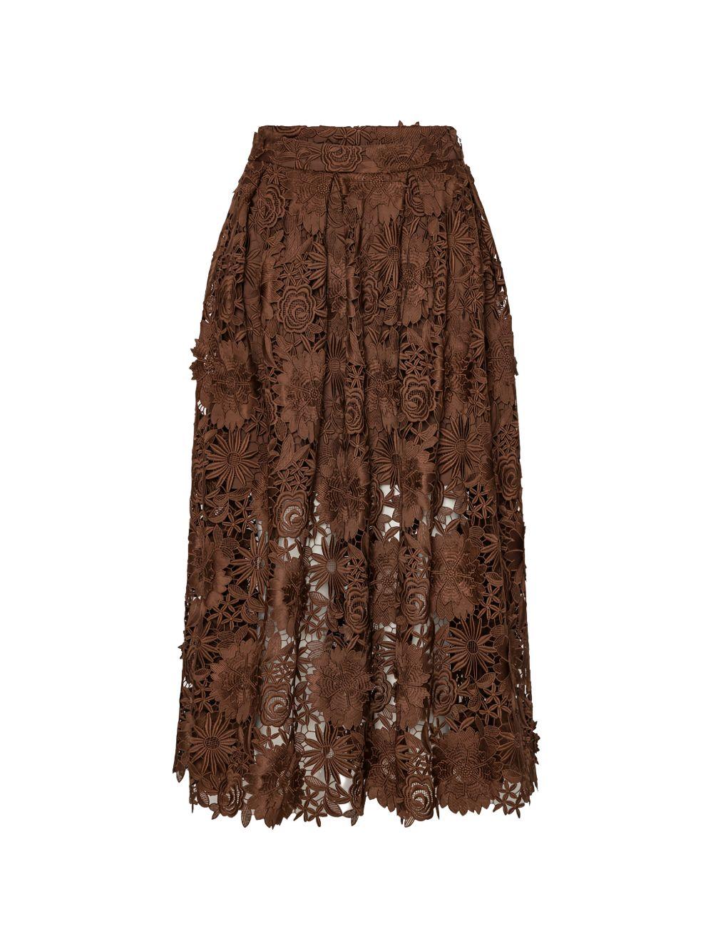 ROTATE Gonna midi marrone con pizzo floreale