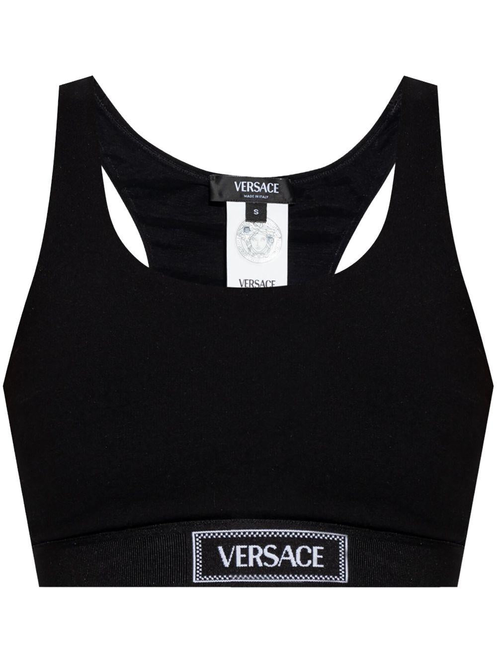 VERSACE Top nero con logo