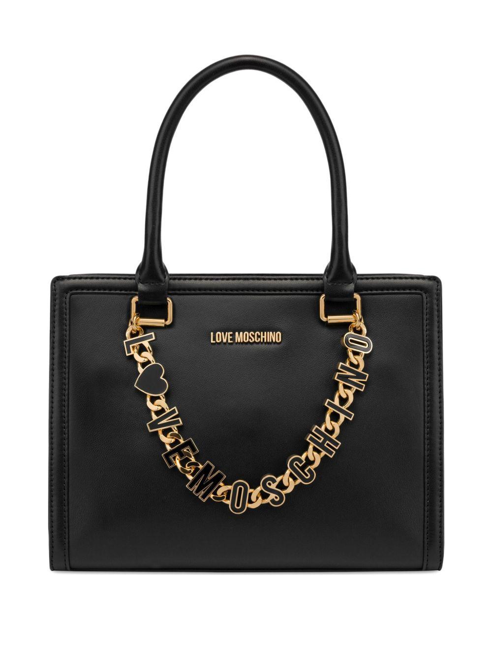 LOVE MOSCHINO Tote bag nera con catena logo