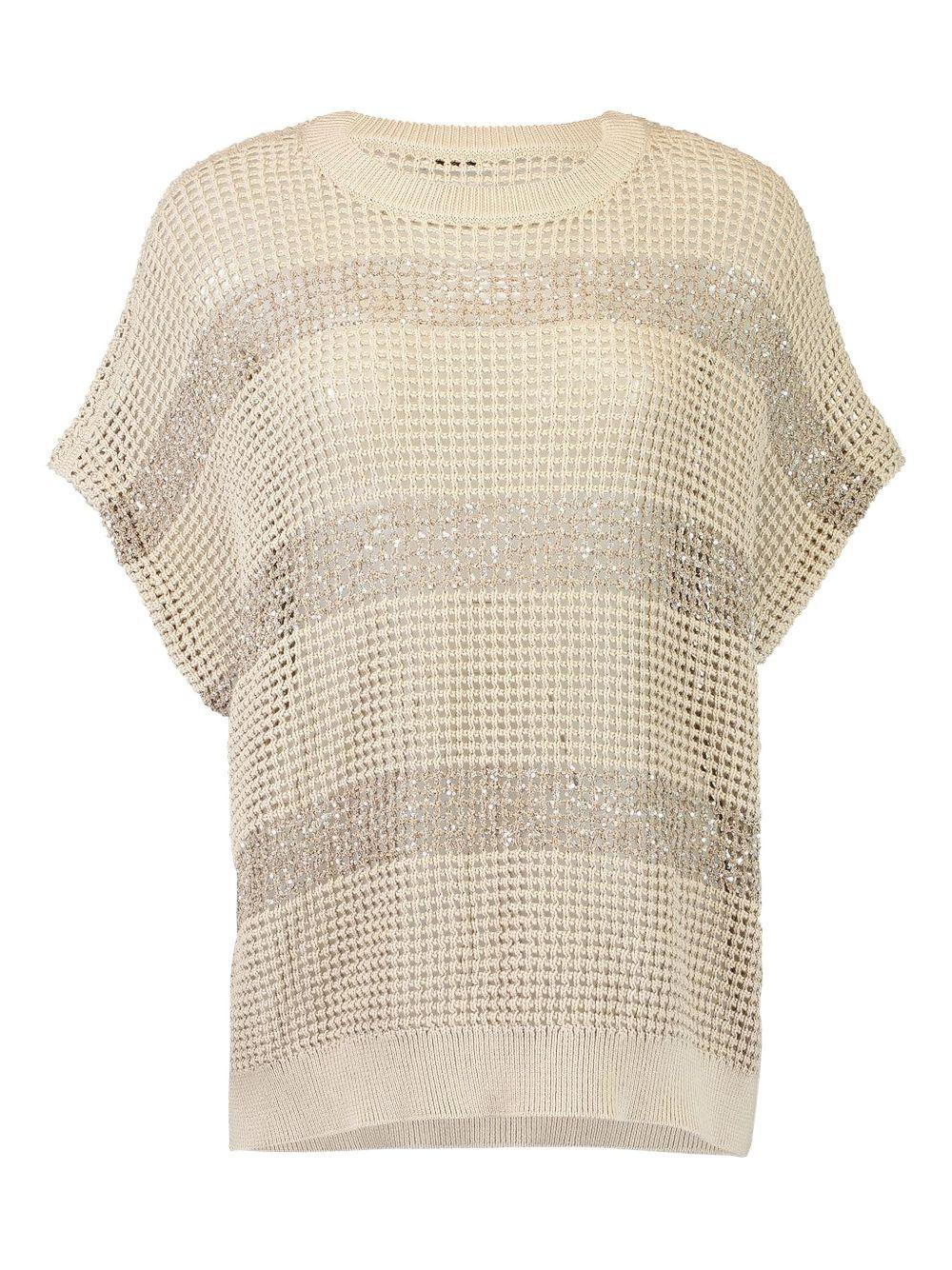 BRUNELLO CUCINELLI Blusa color champagne a righe con strass