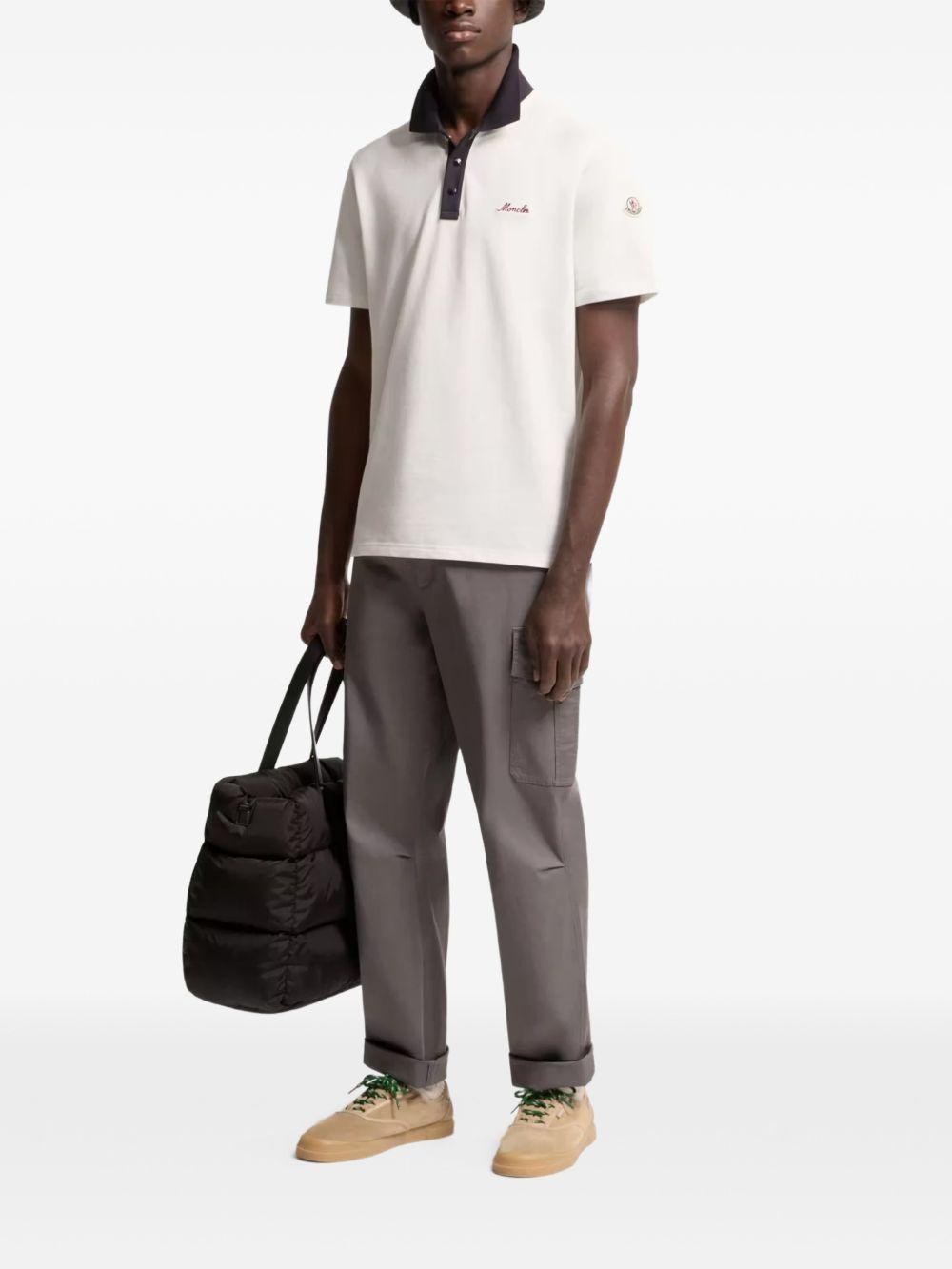 MONCLER Polo in cotone bianca con colletto a contrasto